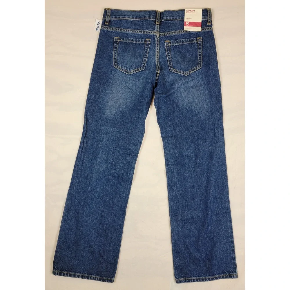Old Navy Boys Straight Basic Jeans Dark Stone Blue Denim Size 10 Husky NWT